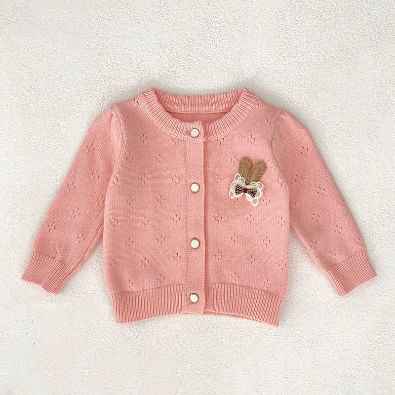 Autumn Arrival Baby Girls Comfortable Hollow-out Pattern Knitted Long Sleeves Cardigan, MyKids-USA®, Cardigans, MyKids-USA - Size/Age - 66 (3-6M) - Color - Pink -  -  - TR2507252056-C