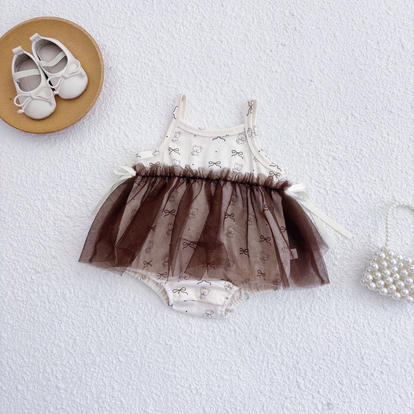 Summer Arrival Baby Girls Cute Teddy Bear Pattern Sleeveless Onesies, MyKids-USA®, Baby One-Pieces, MyKids-USA - Size/Age - 66 (3-6M) - Color - Beige -  -  - TR2504271550-A