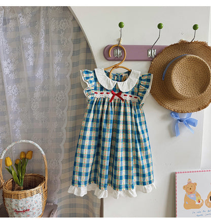 Summer Arrival Baby Girls Fly Sleeves Plaid Pattern Peter Pan Collar Dress, MyKids-USA®, Baby & Children's Dresses, MyKids-USA -  -  -  -  -  -  - .