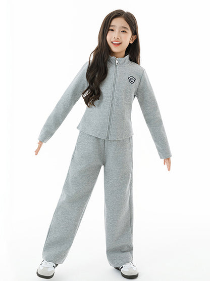 Arrival Autumn Kids Girls Long Sleeves Preppy Pattern Coat and Plain Pants Clothing Set
