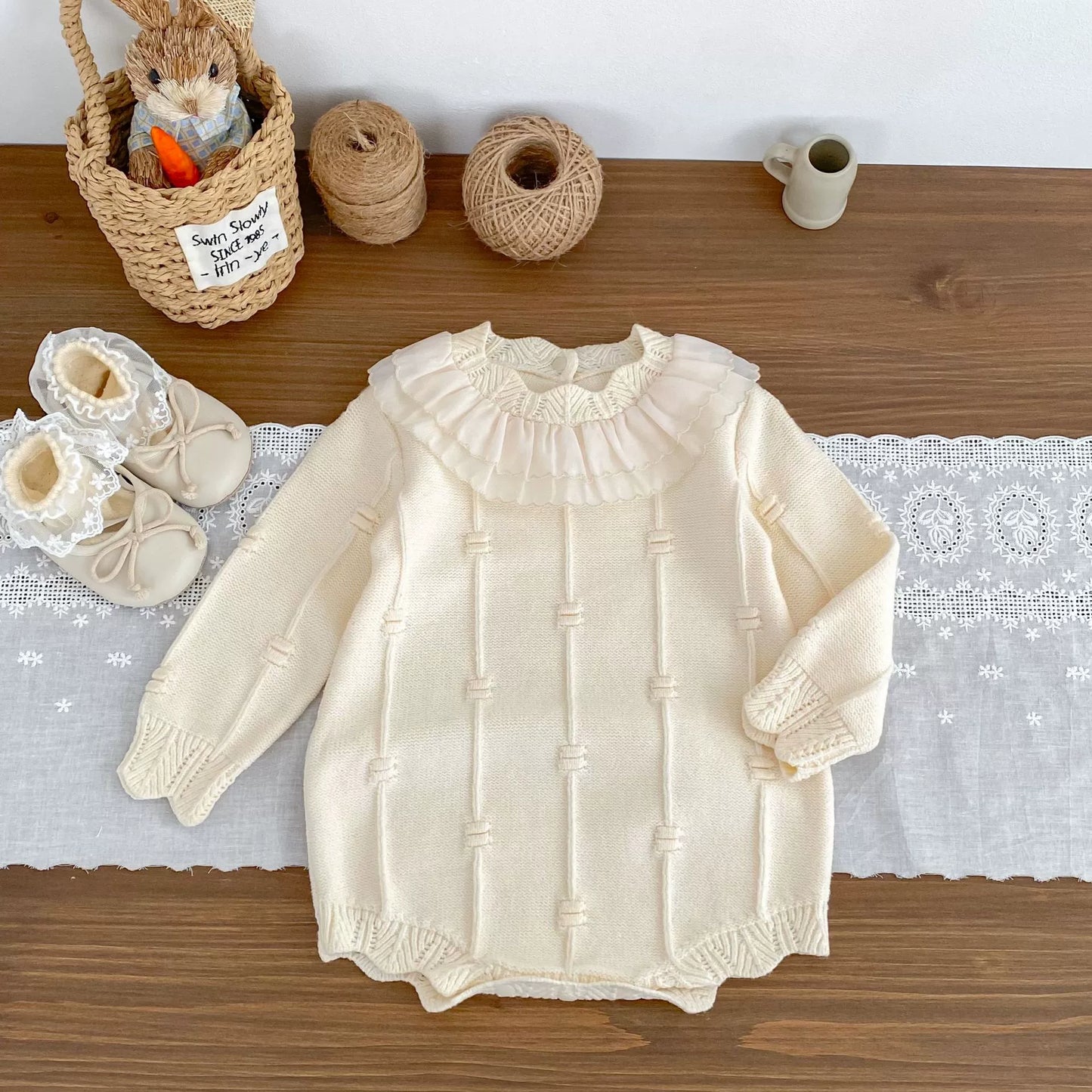 Autumn Arrival Baby Girls Knitted Long Sleeves Striped Jacquard Pattern Onesies, MyKids-USA®, Baby One-Pieces, MyKids-USA -  -  -  -  -  -  - 