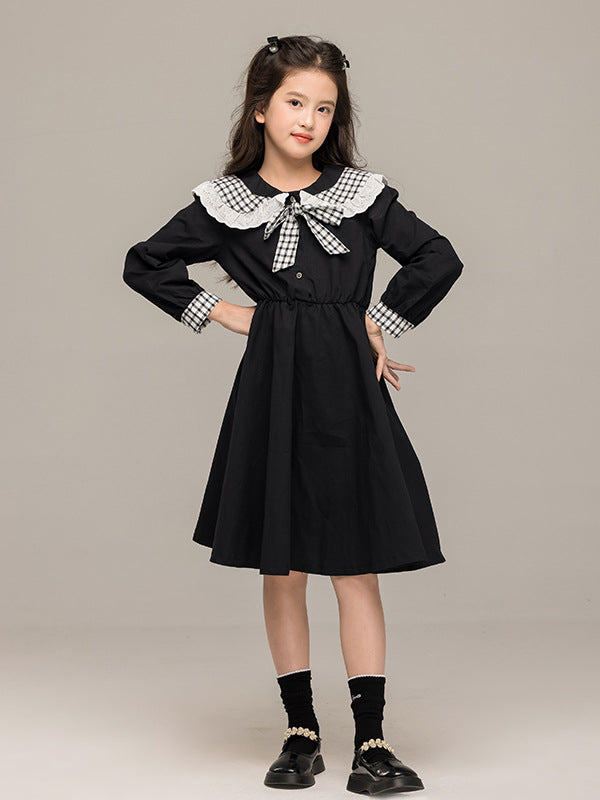 Autumn Arrival Long Sleeves Plaid Pattern Color Patchwork Dress for Stylish Girls