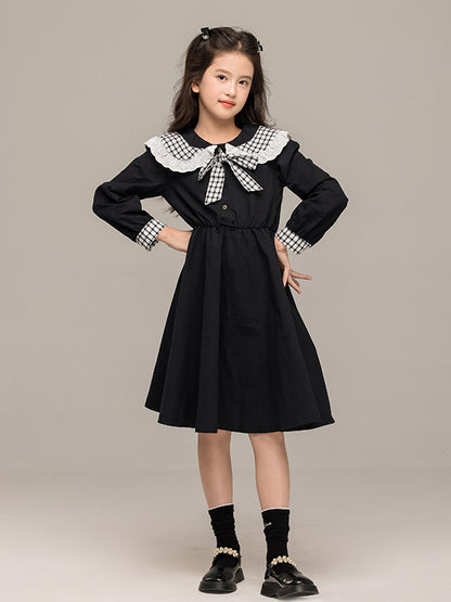 Autumn Arrival Long Sleeves Plaid Pattern Color Patchwork Dress for Stylish Girls