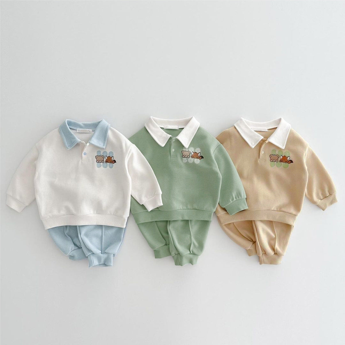 MyKids-USA® Autumn Baby Unisex Long Sleeves Cartoon Polo Sweatshirt and Plain Pants Clothing Set