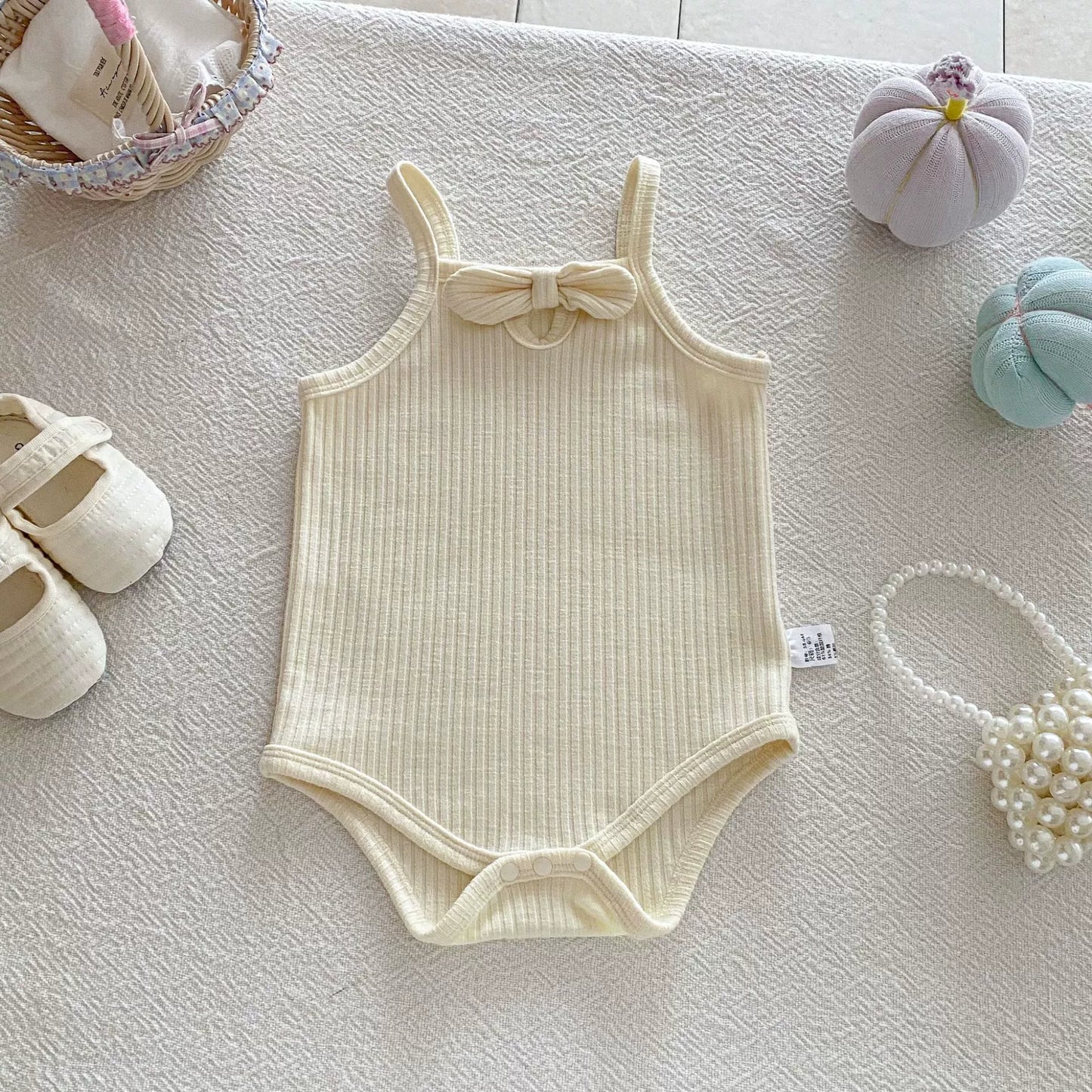 Summer Arrival Baby Girls Solid Color Butterfly-bow Decorated Strap Onesies, MyKids-USA®, Baby One-Pieces, MyKids-USA -  -  -  -  -  -  - 