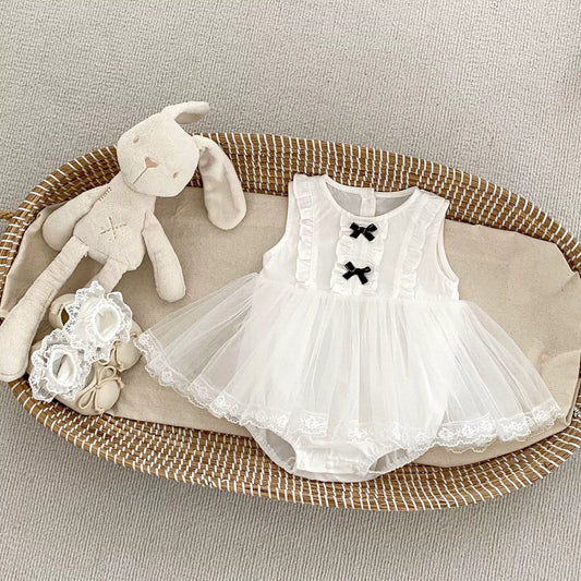 Summer Arrival Baby Girls Cute Sleeveless Solid Color Lace Patchwork Onesies, MyKids-USA®, Baby One-Pieces, MyKids-USA - Size/Age - 66 (3-6M) - Color - Beige -  -  - TR2504082141-A