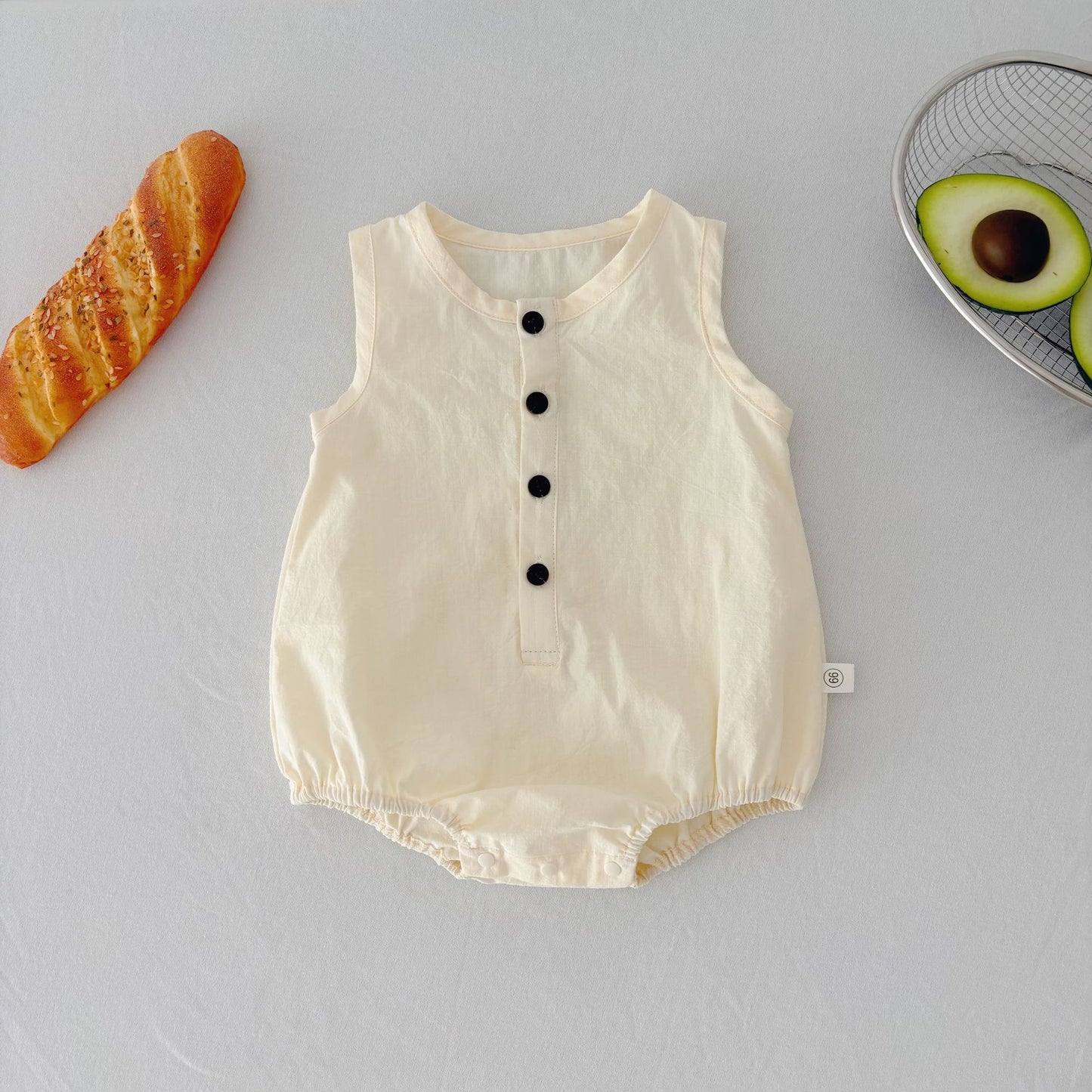 Summer Arrival Baby Unisex Simple Plain Sleeveless Open-front Thin Onesies, MyKids-USA®, Baby One-Pieces, MyKids-USA - Size/Age - 66 (3-6M) - Color - Beige -  -  - TR2504261950-A
