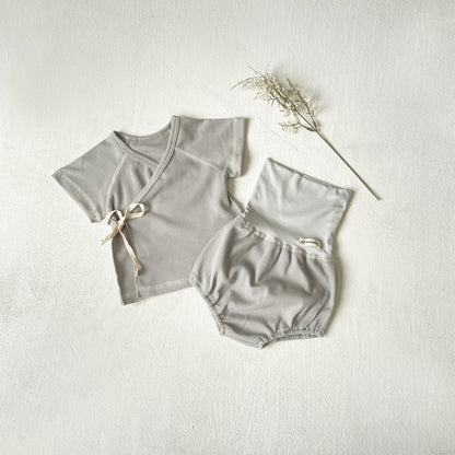 Arrival Summer Baby Kids Short Sleeves V Neck Top and Bloomers Clothing Set