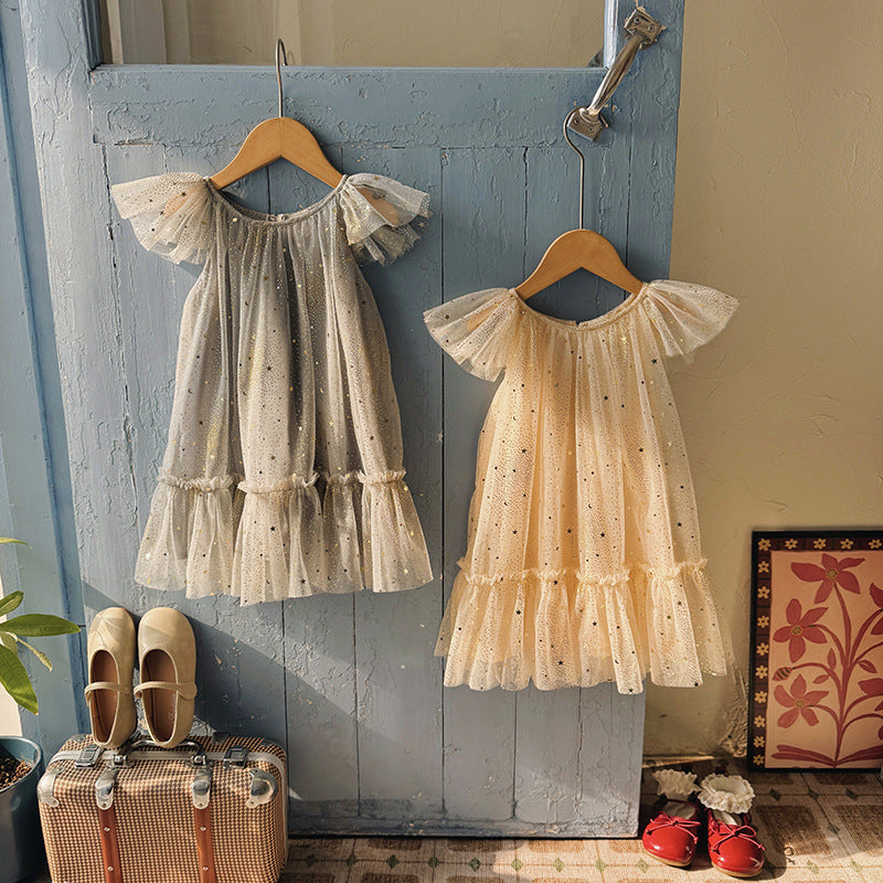 Summer Arrival Baby Girls Fly Sleeves Stars Pattern Tulle Dress, MyKids-USA®, Baby & Children's Dresses, MyKids-USA -  -  -  -  -  -  - .