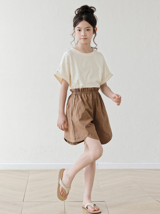 Arrival Summer Baby Kids Girls Short Sleeves Plain T-Shirt and Shorts Sets