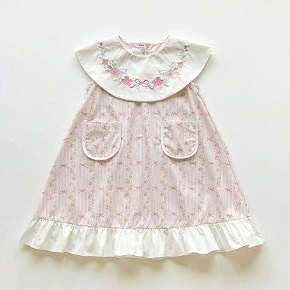 Summer Arrival Baby Girls Sleeveless Flowers and Striped Pattern Dress, MyKids-USA®, Baby & Children's Dresses, MyKids-USA - Size/Age - 90 (12-24M) - Color - Pink -  -  - TR2604022304-A.