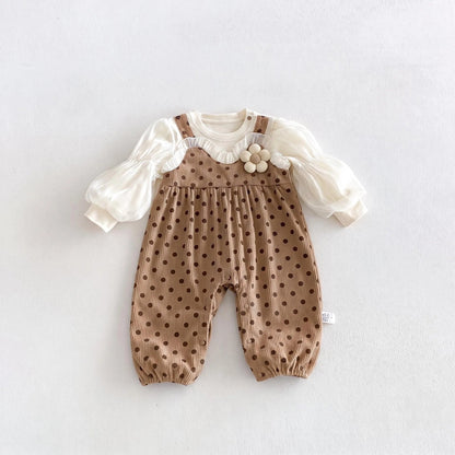 MyKids-USA® Autumn Arrival Baby Girls Long Sleeves Dots Pattern Color Patchwork Rompers
