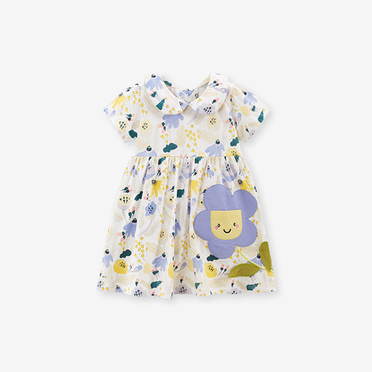 Baby Girls Peter Pan Collar Short Sleeves Floral Dress
