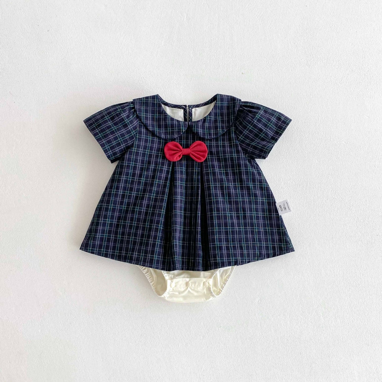 Summer  Arrival Baby Girls Cute Plaid Short Sleeves Butterfly-bow Decorated Onesies, MyKids-USA®, Baby One-Pieces, MyKids-USA - Size/Age - 66 (3-6M) - Color - Black -  -  - TR2504182012-A
