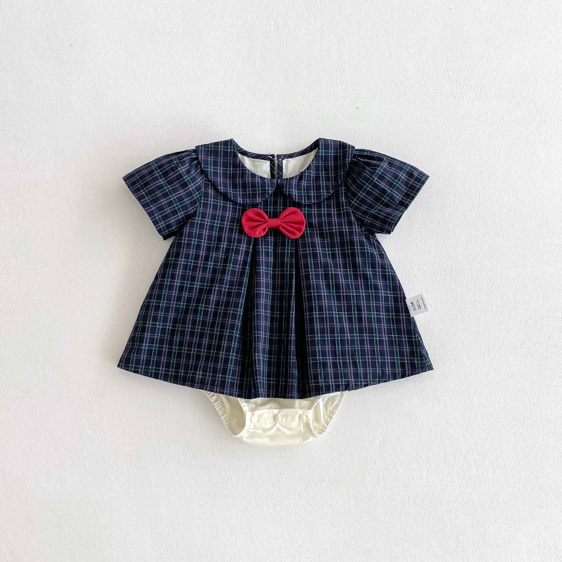 Summer  Arrival Baby Girls Cute Plaid Short Sleeves Butterfly-bow Decorated Onesies, MyKids-USA®, Baby One-Pieces, MyKids-USA - Size/Age - 66 (3-6M) - Color - Black -  -  - TR2504182012-A