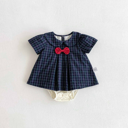 Summer  Arrival Baby Girls Cute Plaid Short Sleeves Butterfly-bow Decorated Onesies, MyKids-USA®, Baby One-Pieces, MyKids-USA - Size/Age - 66 (3-6M) - Color - Black -  -  - TR2504182012-A