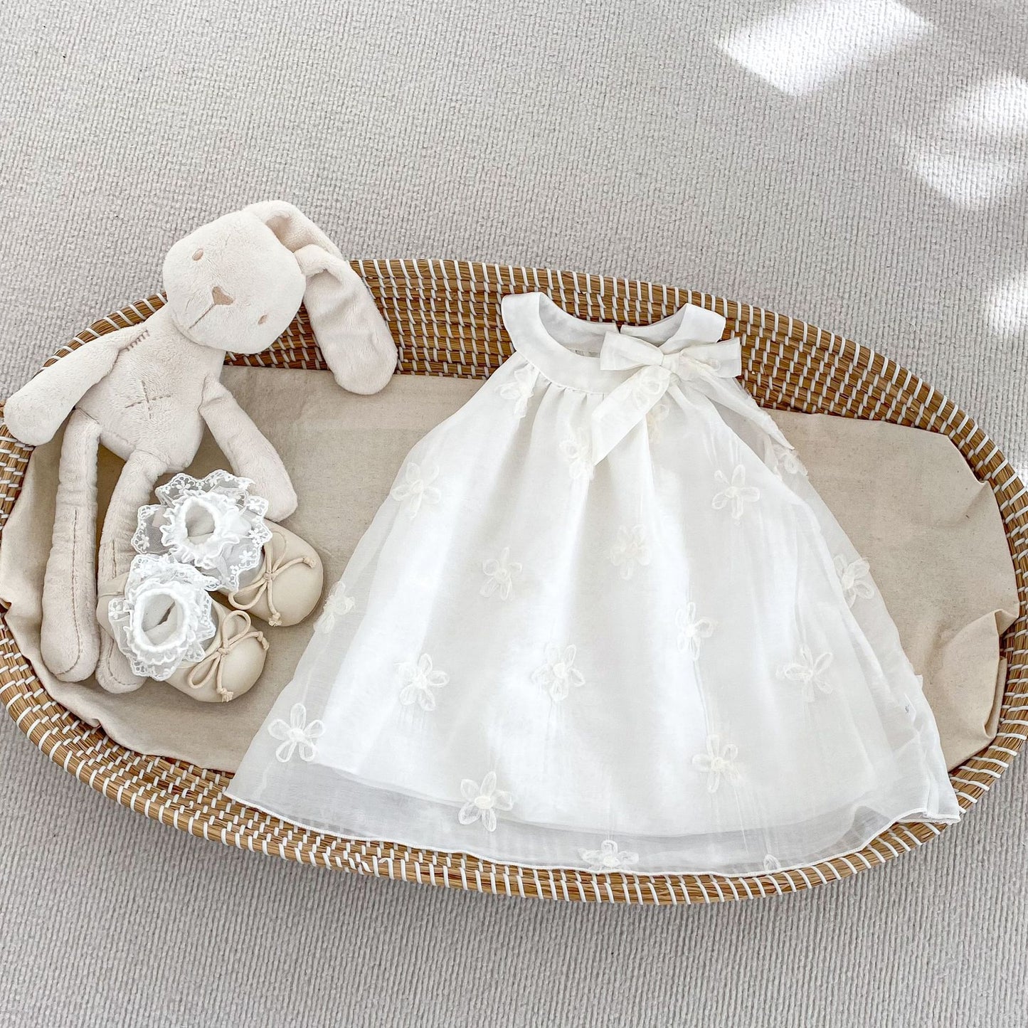 Summer Arrival Sleeveless Flowers Pattern Butterfly-bow Decorated Collar Dress for Stylish Girls, MyKids-USA®, Baby & Toddler Dresses, MyKids-USA - Size/Age - 73 (6-9M) - Color - Beige -  -  - TR2504301701-A