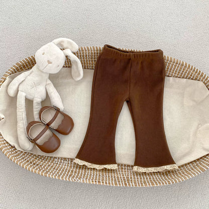 Autumn Arrival Modern Baby Kids Girls Lace Trim Decorated Warm Fleece Pants, MyKids-USA®, Baby & Toddler Bottoms, MyKids-USA - Size/Age - 73 (6-9M) - Color - Brown -  -  - TR2509082307-B