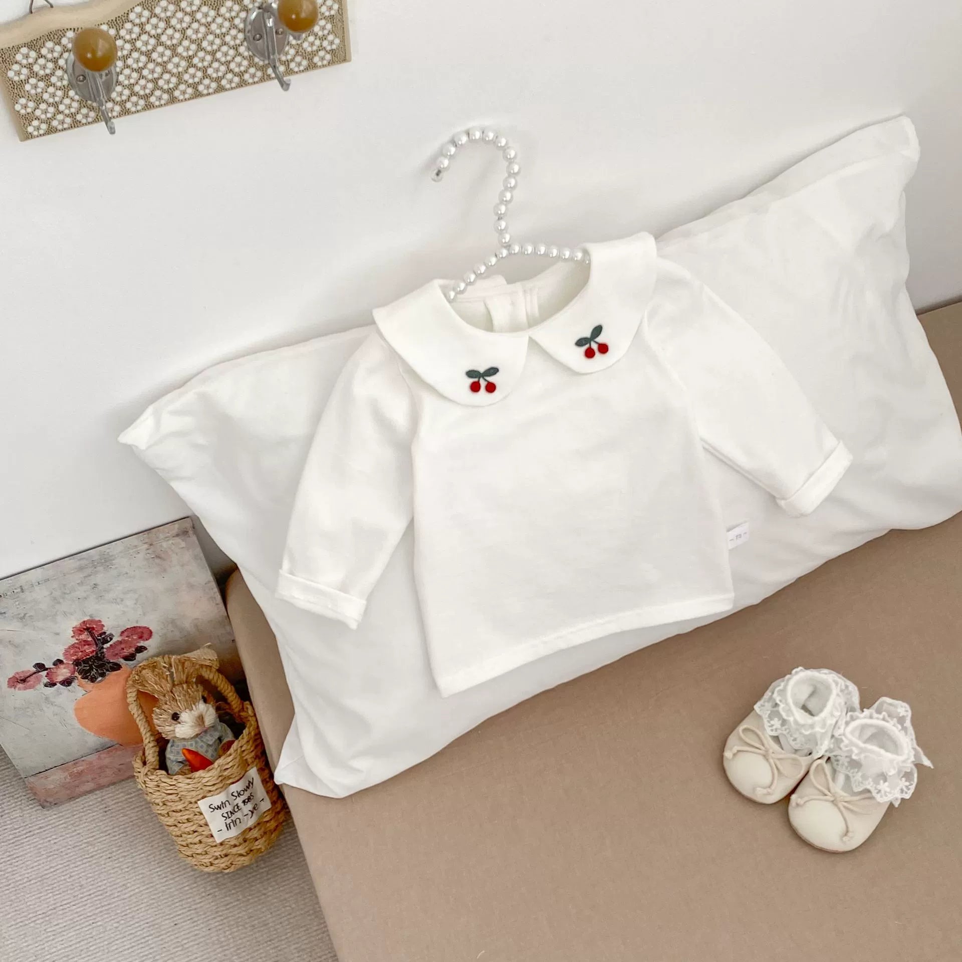 Spring and Autumn Baby Kids Girls Cherry Pattern Long Sleeves Beige Top and Denim Sleeveless Dress Clothing Set, MyKids-USA®, Baby & Toddler Dresses, MyKids-USA -  -  -  -  -  -  - 