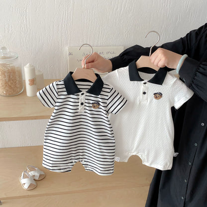 Summer Arrival Baby Boys Teddy Bear Pattern Short Sleeves Rompers with Turn-down Collar, MyKids-USA®, Baby One-Pieces, MyKids-USA -  -  -  -  -  -  - 