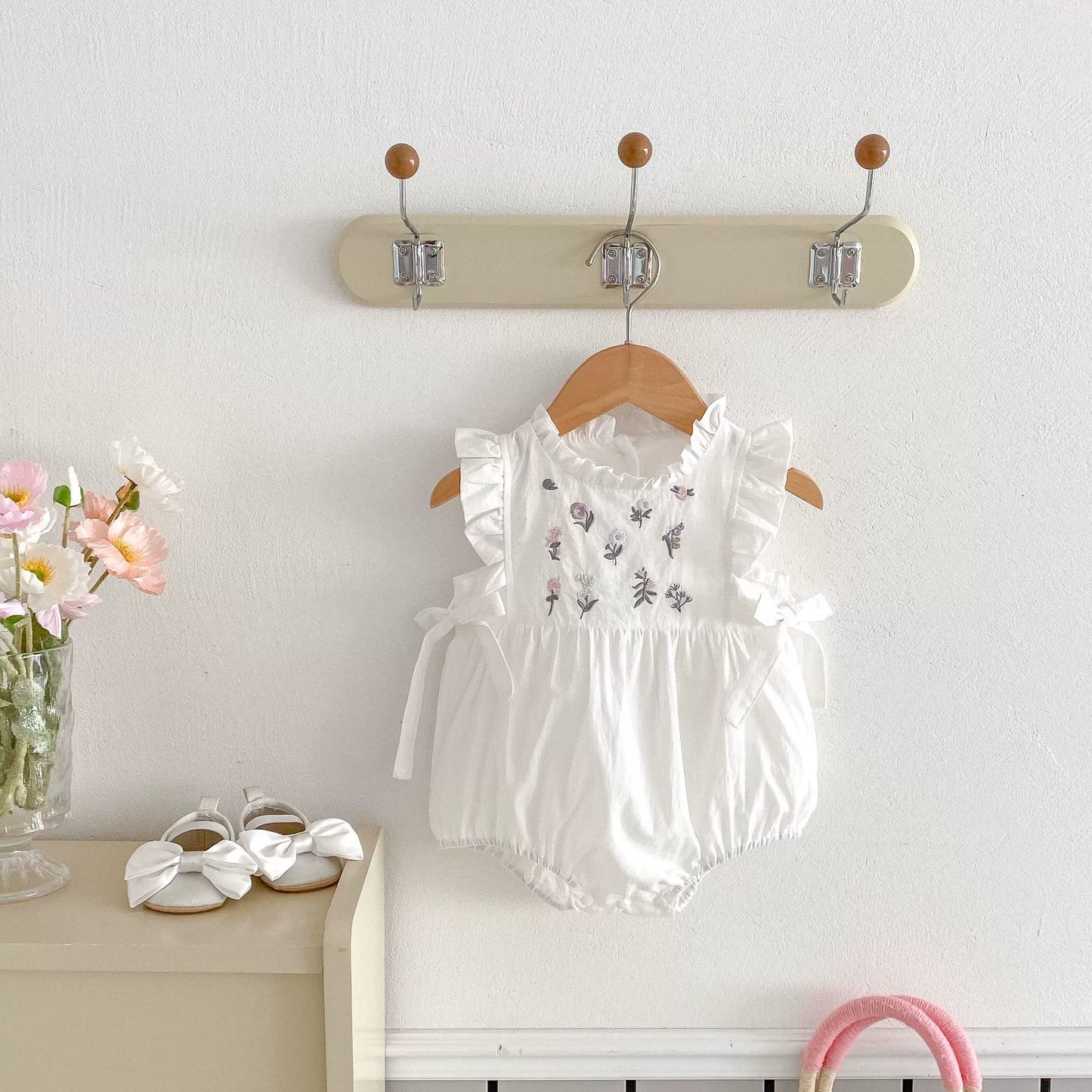 Summer Arrival Baby Girls Flowers Embroidered Fly Sleeves Onesies, MyKids-USA®, Baby One-Pieces, MyKids-USA - Size/Age - 66 (3-6M) - Color - White -  -  - TR2506161811-A