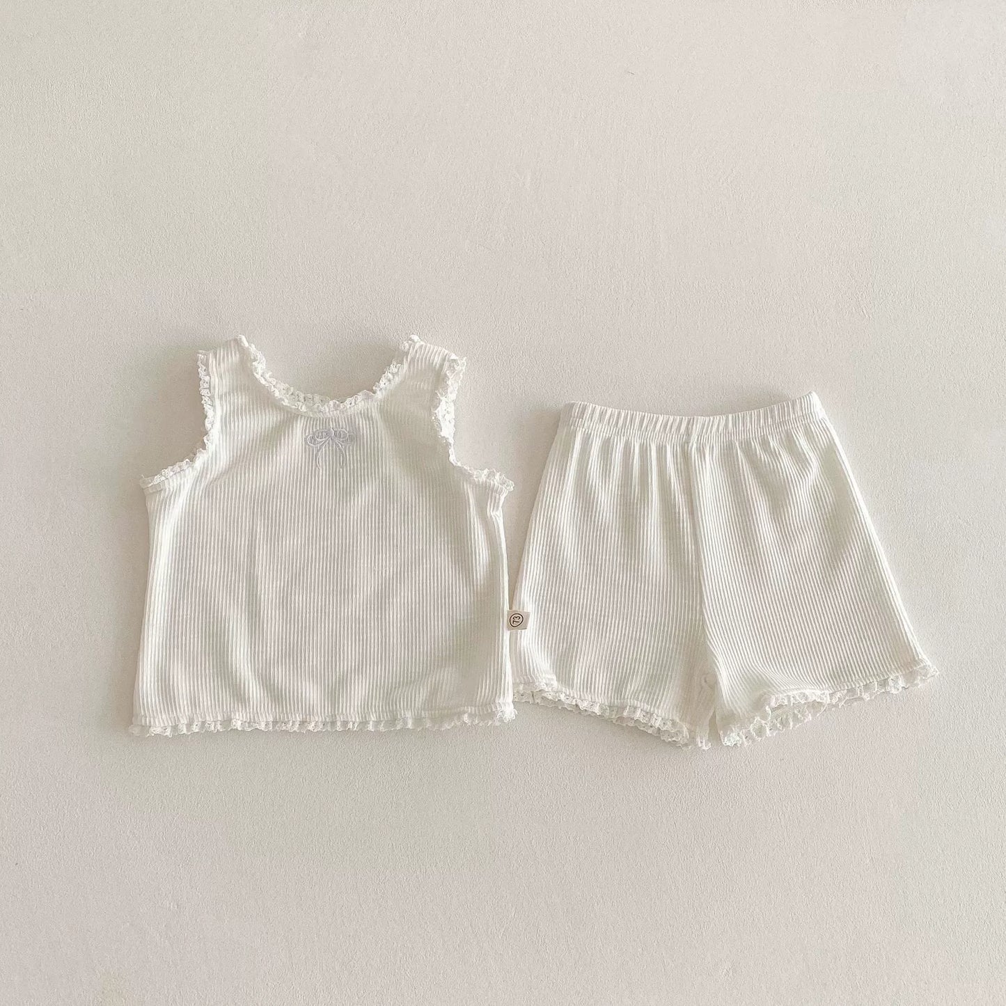 Summer Hot Selling Baby Girls Sleeveless Solid Color Butterfly-bow Embroidered Vest and Plain Shorts Clothing Set, MyKids-USA®, Baby & Toddler Outfits, MyKids-USA - Size/Age - 73 (6-9M) - Color - Beige -  -  - TR2505312103-A