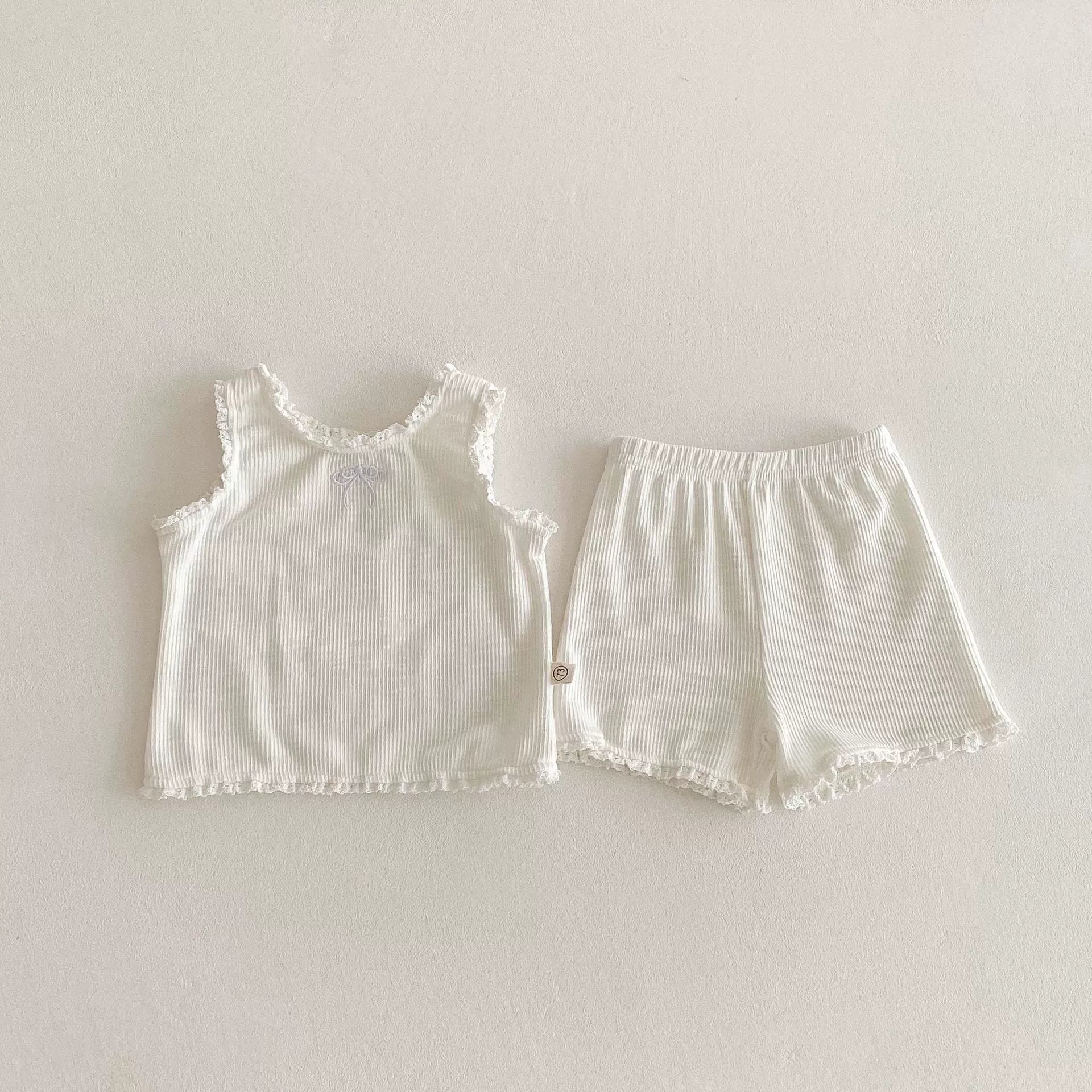 Summer Hot Selling Baby Girls Sleeveless Solid Color Butterfly-bow Embroidered Vest and Plain Shorts Clothing Set, MyKids-USA®, Baby & Toddler Outfits, MyKids-USA - Size/Age - 73 (6-9M) - Color - Beige -  -  - TR2505312103-A