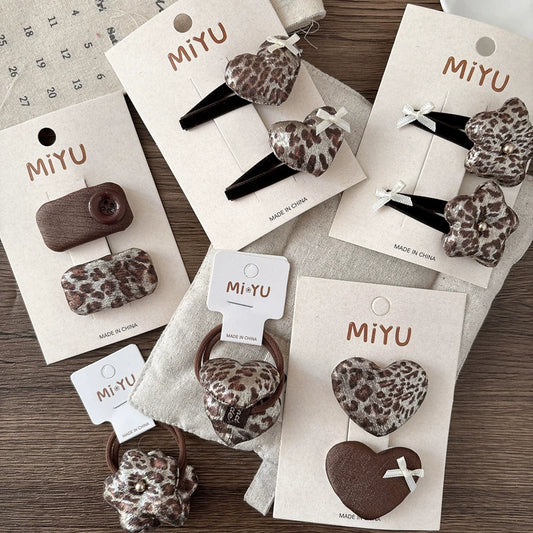 Collection of 2 Versatile Cute Leopard Pattern Shape Decorated Hair Clips or Hair Ties