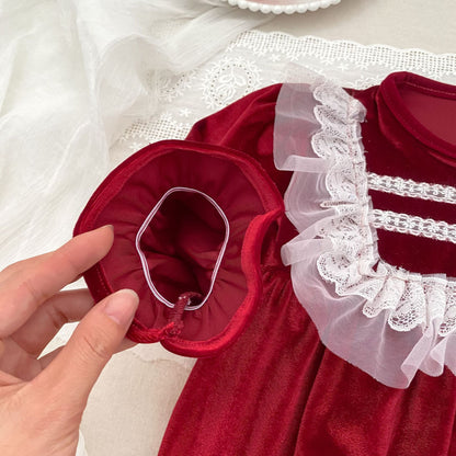 MyKids-USA® Autumn Lace Trim Baby Kids Girls Princess Long Sleeves Bodysuit