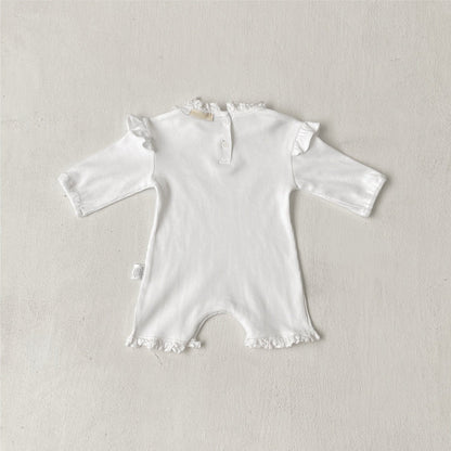 MyKids-USA® Autumn Hot Selling Baby Unisex Solid Color Ruffle Neck Long Sleeves Romper