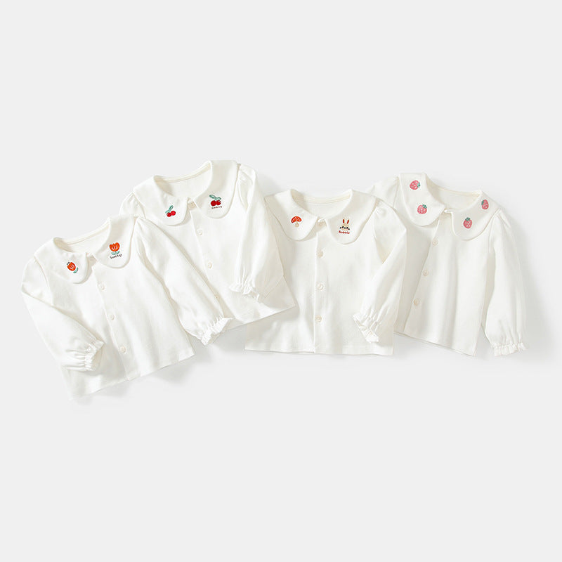 Autumn Hot Selling Baby Kids Girls Long Sleeves Plain Single Breasted Shirt with Embroidered Collar, MyKids-USA®, Shirts, MyKids-USA -  -  -  -  -  -  - 
