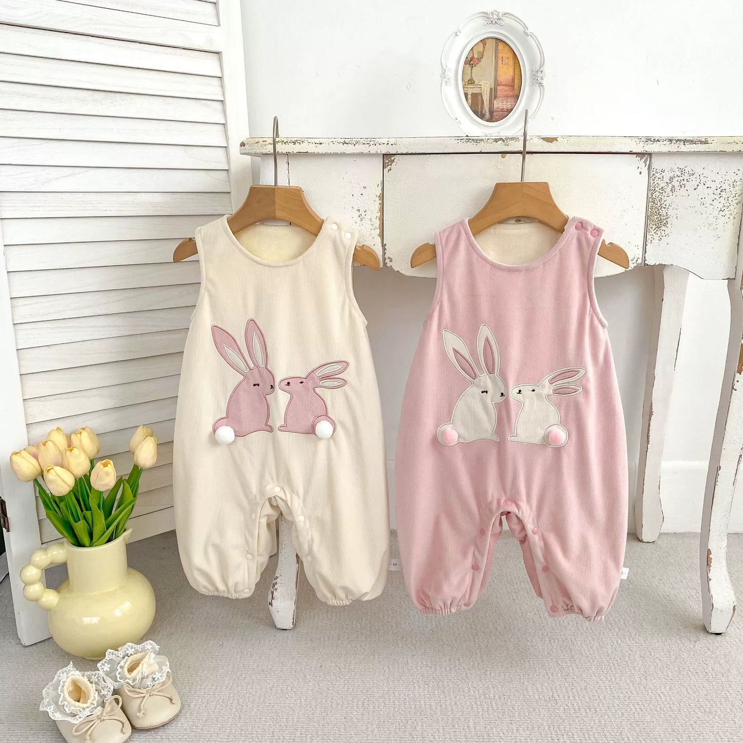 Spring and Autumn Baby Kids Girls Long Sleeves Fleece Top and Sleeveless Rabbits Pattern Overalls Clothing Set, MyKids-USA®, Baby & Toddler Dresses, MyKids-USA -  -  -  -  -  -  - 