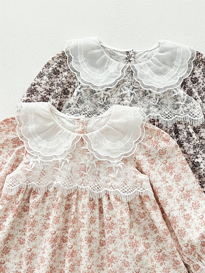 Spring and Autumn Floral Printed and Embroidered Long-sleeved Dress with Lace Collar for Stylish Girls, MyKids-USA®, Baby & Toddler Dresses, MyKids-USA -  -  -  -  -  -  - 