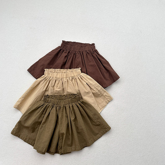Summer Hot Selling Kids Girls Ruffle Pleated Solid Color Casual Skirt