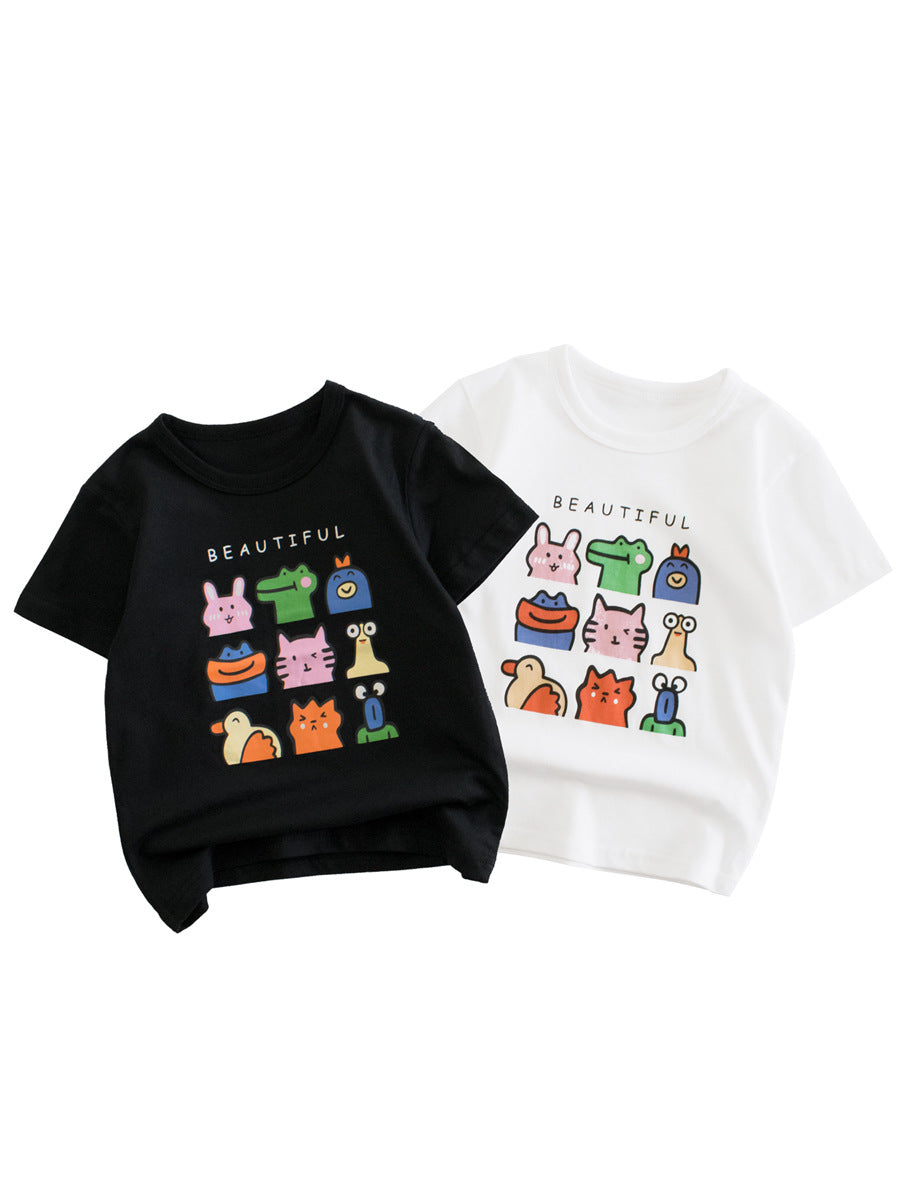Summer Animals Cartoon Print Girls’ T-Shirt in European and American Style, MyKids-USA®, Baby & Toddler Tops, MyKids-USA -  -  -  -  -  -  - 