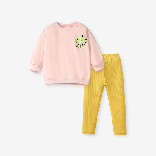 Spring And Autumn Girls Cute Cartoon Little Lion Print Top Sweatshirt And Solid Color Pants, MyKids-USA®, Baby & Toddler Outfits, MyKids-USA - Size/Age - 90 (12-24M) - Color - Pink -  -  - TR2407022354-A