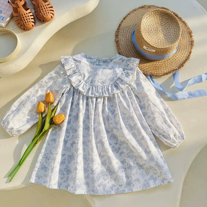Arrival Autumn Girls Blue Butterfly Pattern Long Sleeves Dress, MyKids-USA®, Baby & Toddler Dresses, MyKids-USA - Size/Age - 90 (12-24M) - Color - Blue -  -  - TR2508052226-A