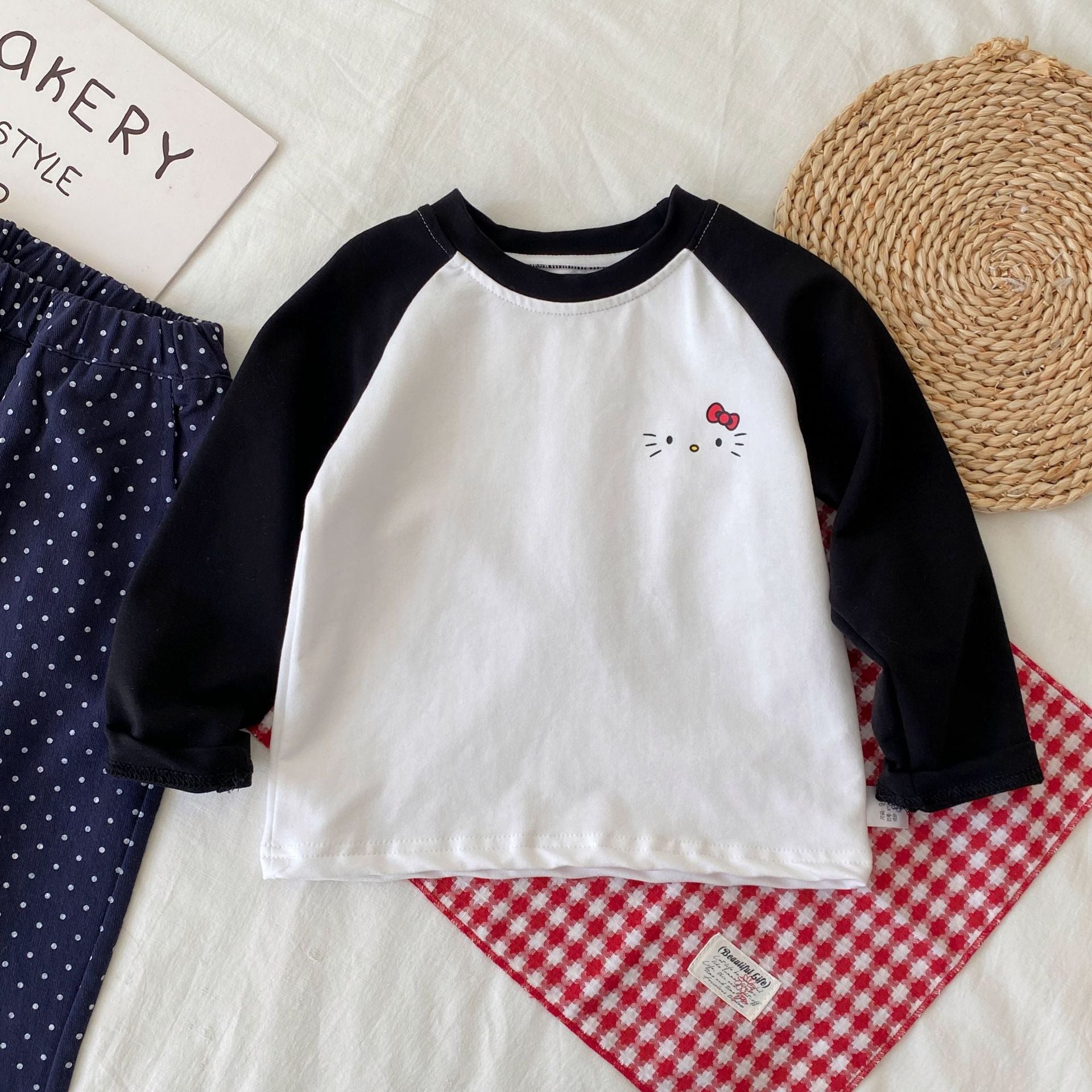 Autumn and Spring Arrival Baby Kids Girls Long Sleeves Cartoon Pattern Color Patchwork Top, MyKids-USA®, Shirts, MyKids-USA - Size/Age - 90 (12-24M) - Color - Black -  -  - TR2512152012-A.