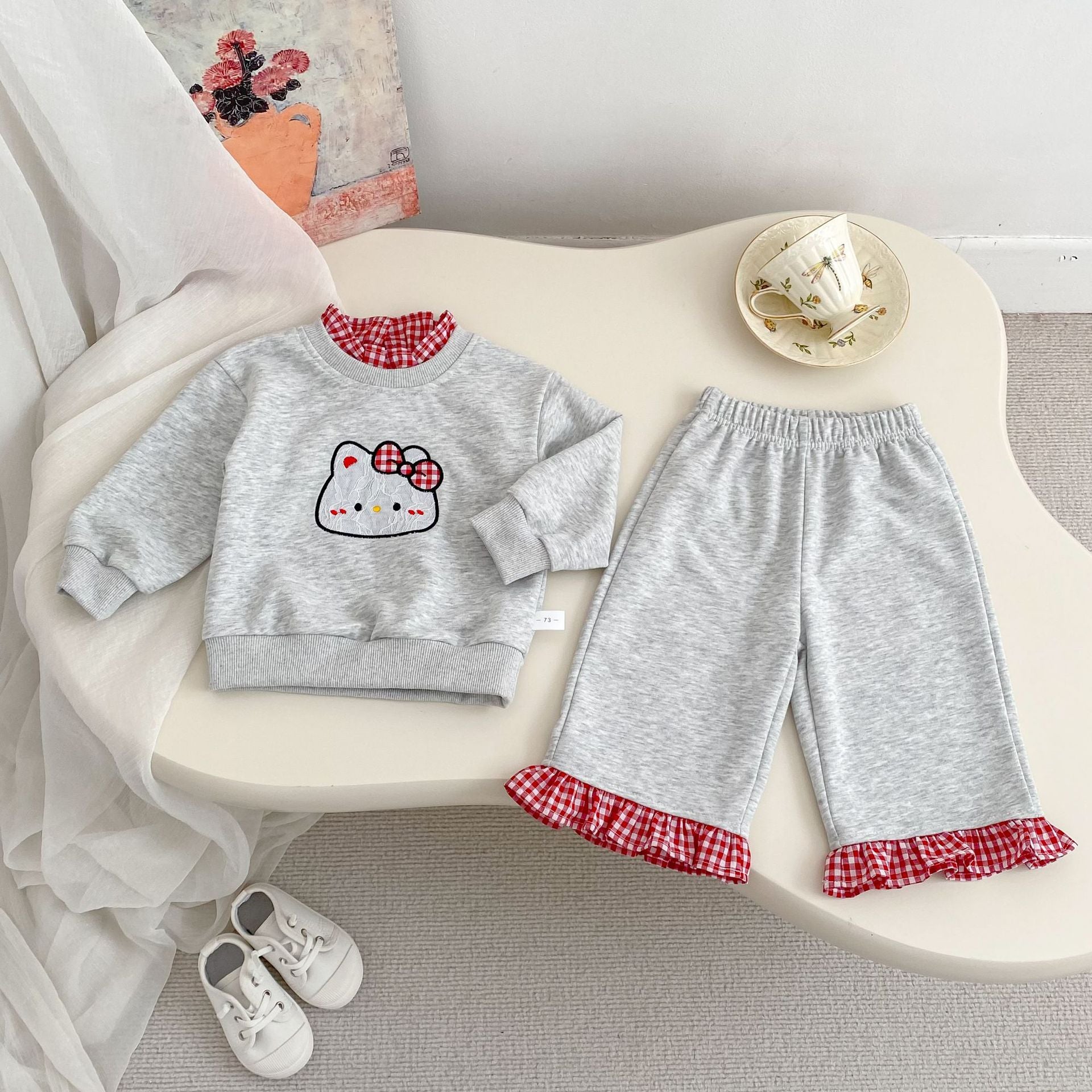 Spring Baby Kids Girls Long Sleeves Cute Cartoon Pattern Pullover and Pants Plaid Clothing Set, MyKids-USA®, Baby & Toddler Outfits, MyKids-USA - Size/Age - 73 (6-9M) - Color - Grey -  -  - TR2601142316-A.