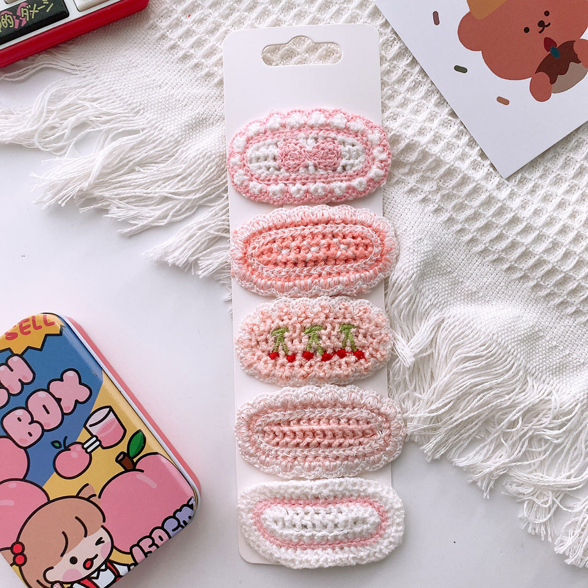 Korean-Style Versatile Knit Hair Clip With Sweet Floral Design For Girly Charm 5-Piece Set