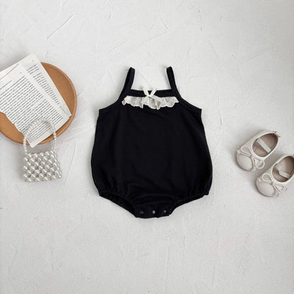 Summer Arrival Baby Girls Cute Lace Patchwork Sleeveless Strap Onesies, MyKids-USA®, Baby One-Pieces, MyKids-USA - Size/Age - 66 (3-6M) - Color - Black -  -  - TR2505011646-A