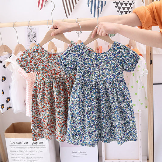 Best Selling Summer Baby Kids Girls Dense Floral Pattern Short Sleeves Dress
