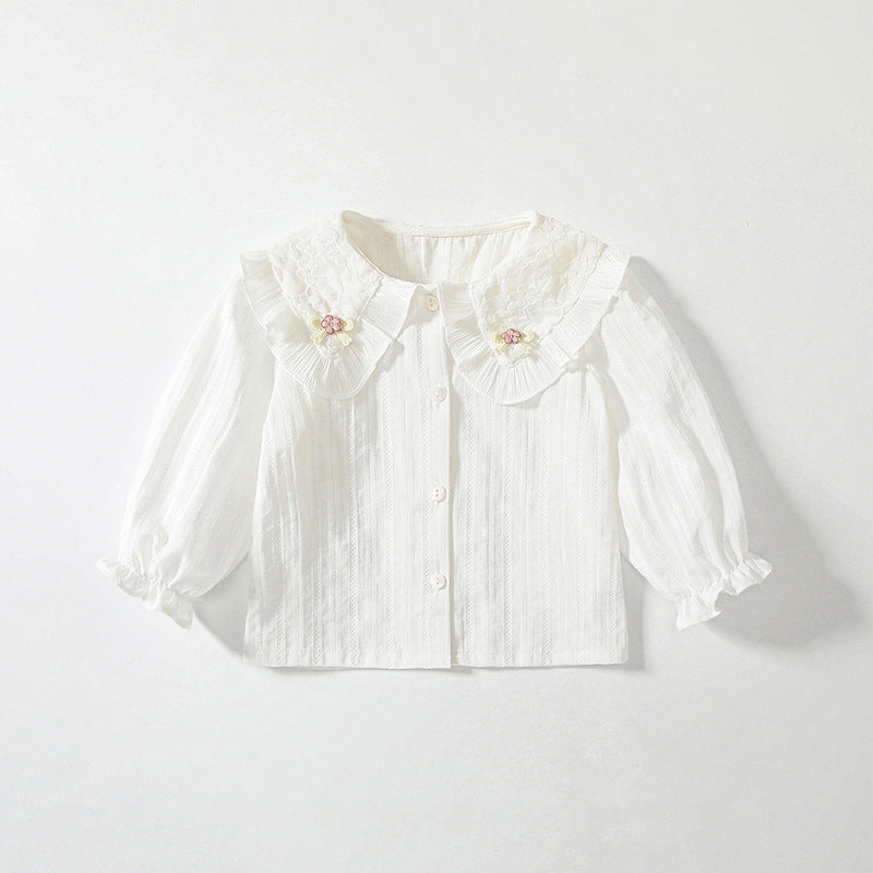 Spring Arrival Baby Kids Girls Simple Comfortable Long Sleeves Flowers and Butterfly-Bows Pattern Top Shirt, MyKids-USA®, Baby & Toddler Outerwear, MyKids-USA - Size/Age - 80 (9-12M) - Color - White -  -  - TR2501171122-A