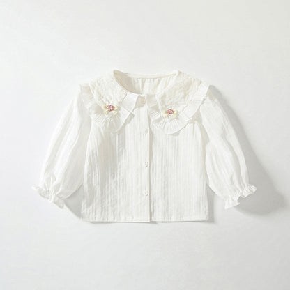 Spring Arrival Baby Kids Girls Simple Comfortable Long Sleeves Flowers and Butterfly-Bows Pattern Top Shirt, MyKids-USA®, Baby & Toddler Outerwear, MyKids-USA - Size/Age - 80 (9-12M) - Color - White -  -  - TR2501171122-A