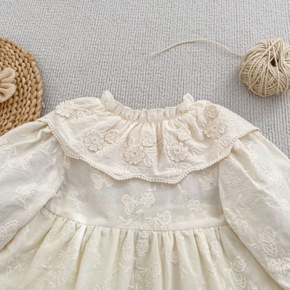 Autumn Baby Girls Flowers Pattern Long-sleeved Peter Pan Collar Onesies and Dress – Princess Sister Matching Set