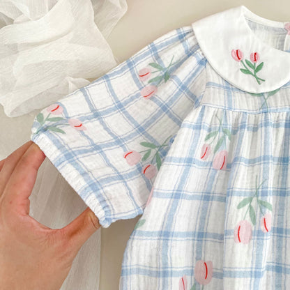 MyKids-USA® Autumn Flowers and Plaid Pattern Baby Kids Girls Princess Long Sleeves Bodysuit