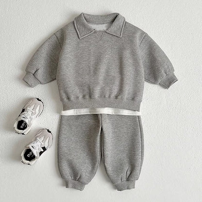 Autumn Baby Kids Unisex Casual Solid Color Long Sleeves Top Pullover with Turn-down Collar and Pants Clothing Set, MyKids-USA®, Baby & Toddler Outfits, MyKids-USA - Size/Age - 73 (6-9M) - Color - Grey -  -  - TR2505162246-C