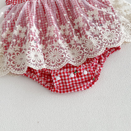 Design Summer Baby Kids Girls Fly Sleeves Plaid Pattern Strap Bodysuit, MyKids-USA®, Baby & Children's One-Pieces, MyKids-USA -  -  -  -  -  -  - .