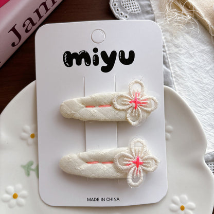 Collection of Flowers Embroidered Hair Clips, MyKids-USA®, Hair Pins, Claws & Clips, MyKids-USA - Size/Age - Average Size (0-12Y） - Color - White -  -  - TR2605022133-F.