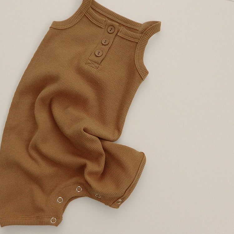 Summer Arrival Baby Sleeveless Plain Waffle Grid Rompers Bodysuits